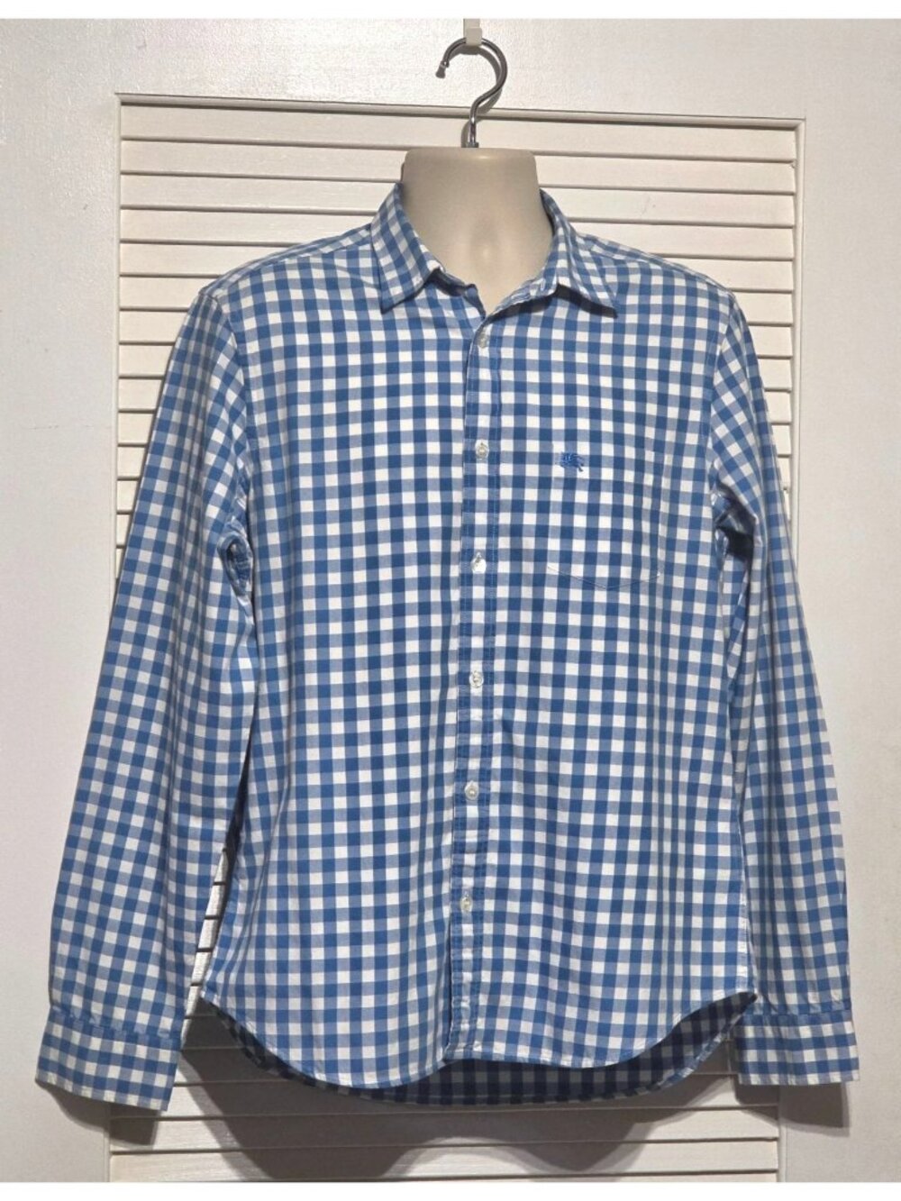 Burberry Brit Men's Blue White Gingham Button-Down Long Sleeve Shirt Size L 3877